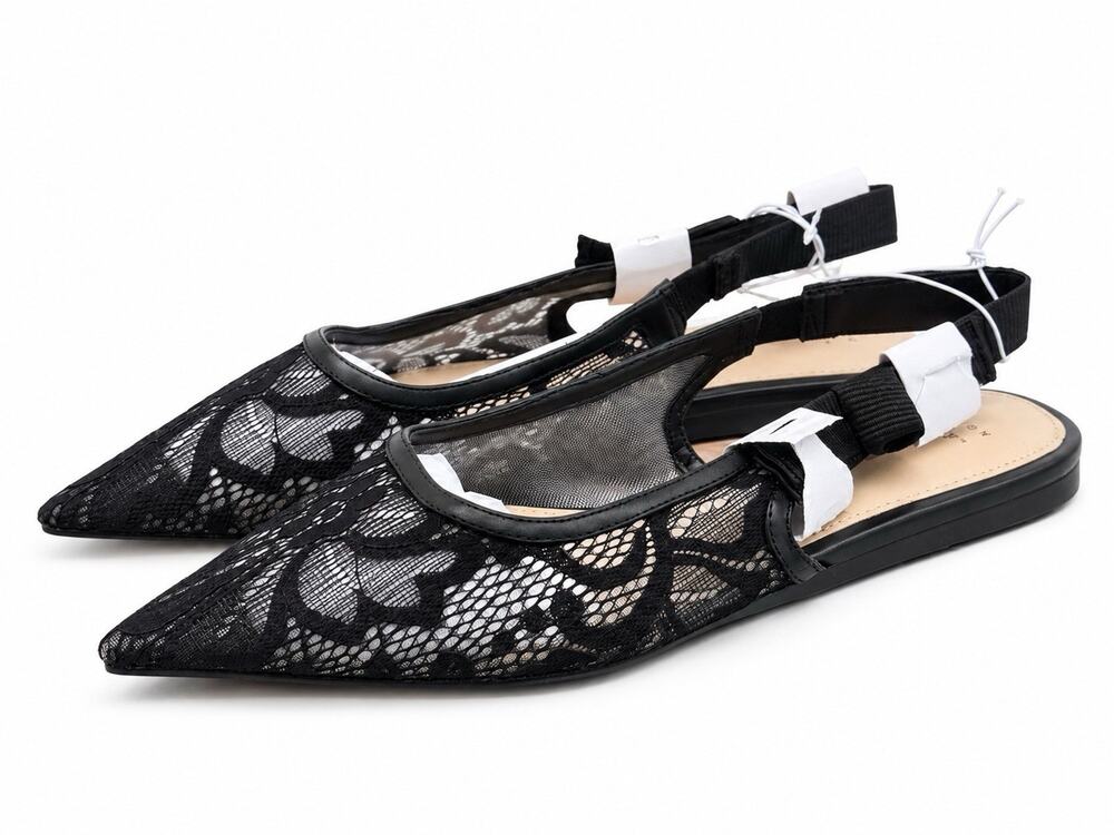A New Day Women’s Size 8.5 Black Lace Pointed Toe Slingback Flats